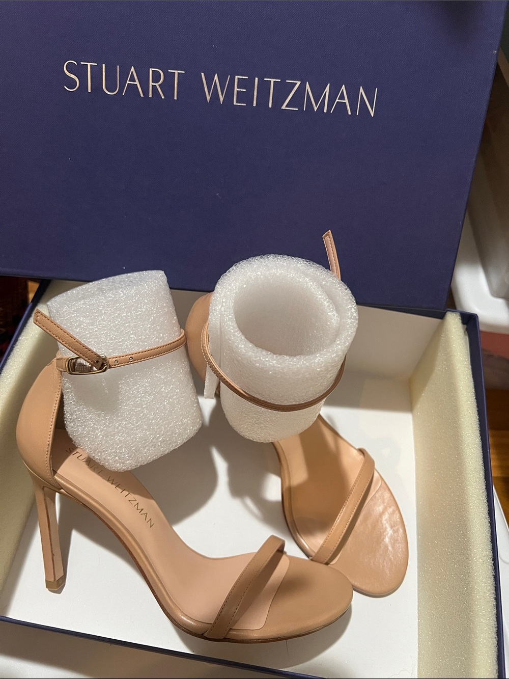 Stuart Weitzman Beige Strappy High Heel Sandals